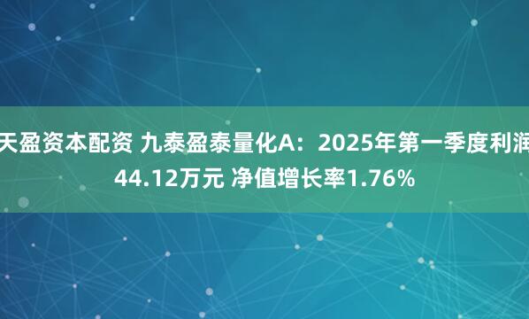 天盈资本配资 九泰盈泰量化A：2025年第一季度利润44.12万元 净值增长率1.76%