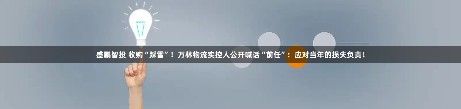 盛鹏智投 收购“踩雷”！万林物流实控人公开喊话“前任”：应对当年的损失负责！